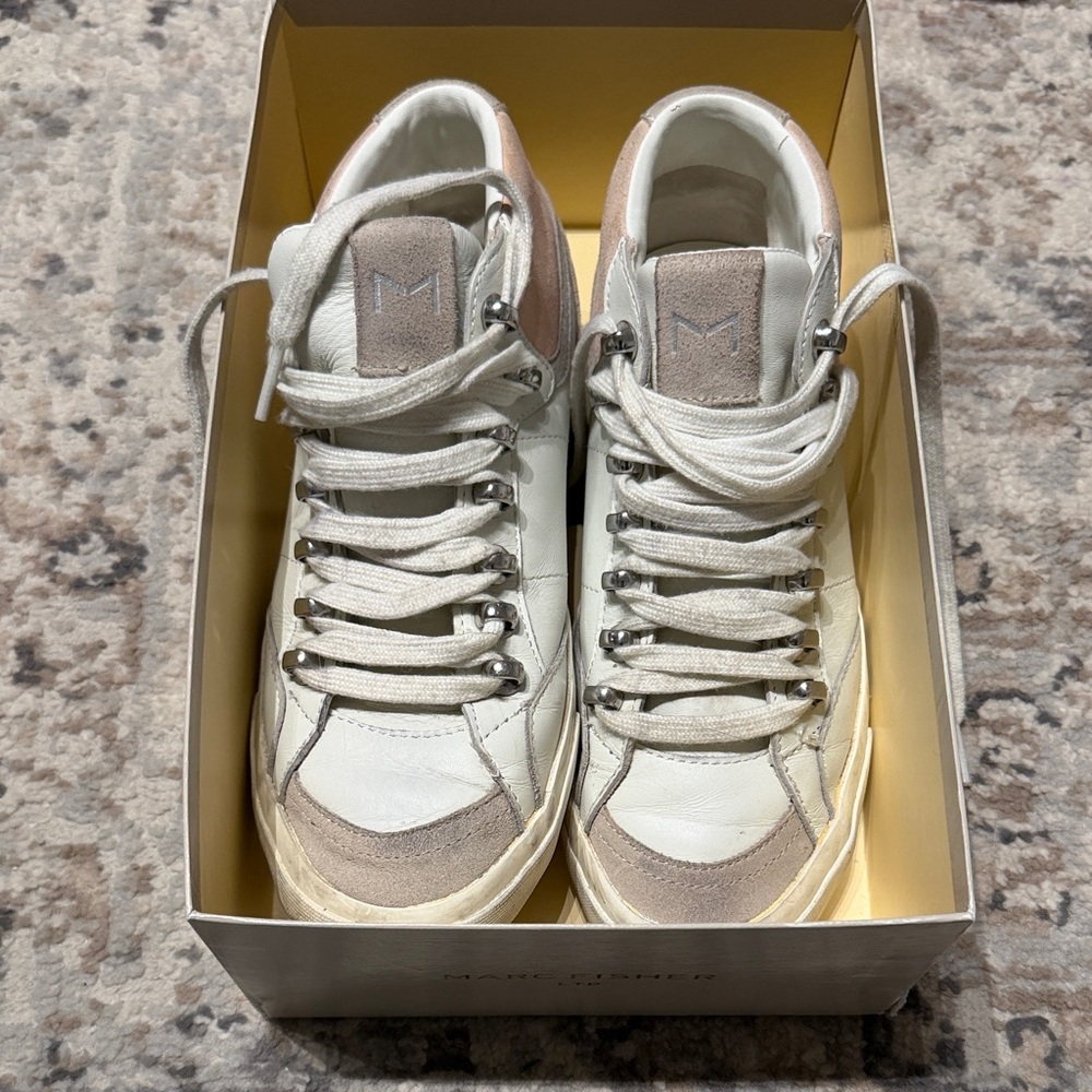 Marc Fisher White and Beige High-Top Sneakers